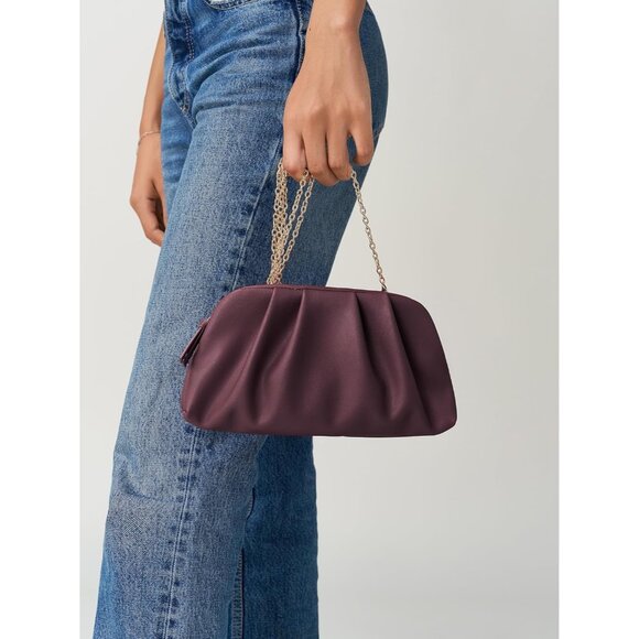 ⚡Women\'s Soft Pleated Vegan Leather Zipper Closure Evening Dark Red Clutch Bag